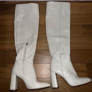 Zara Genuine Leather Off White Heeled Boots